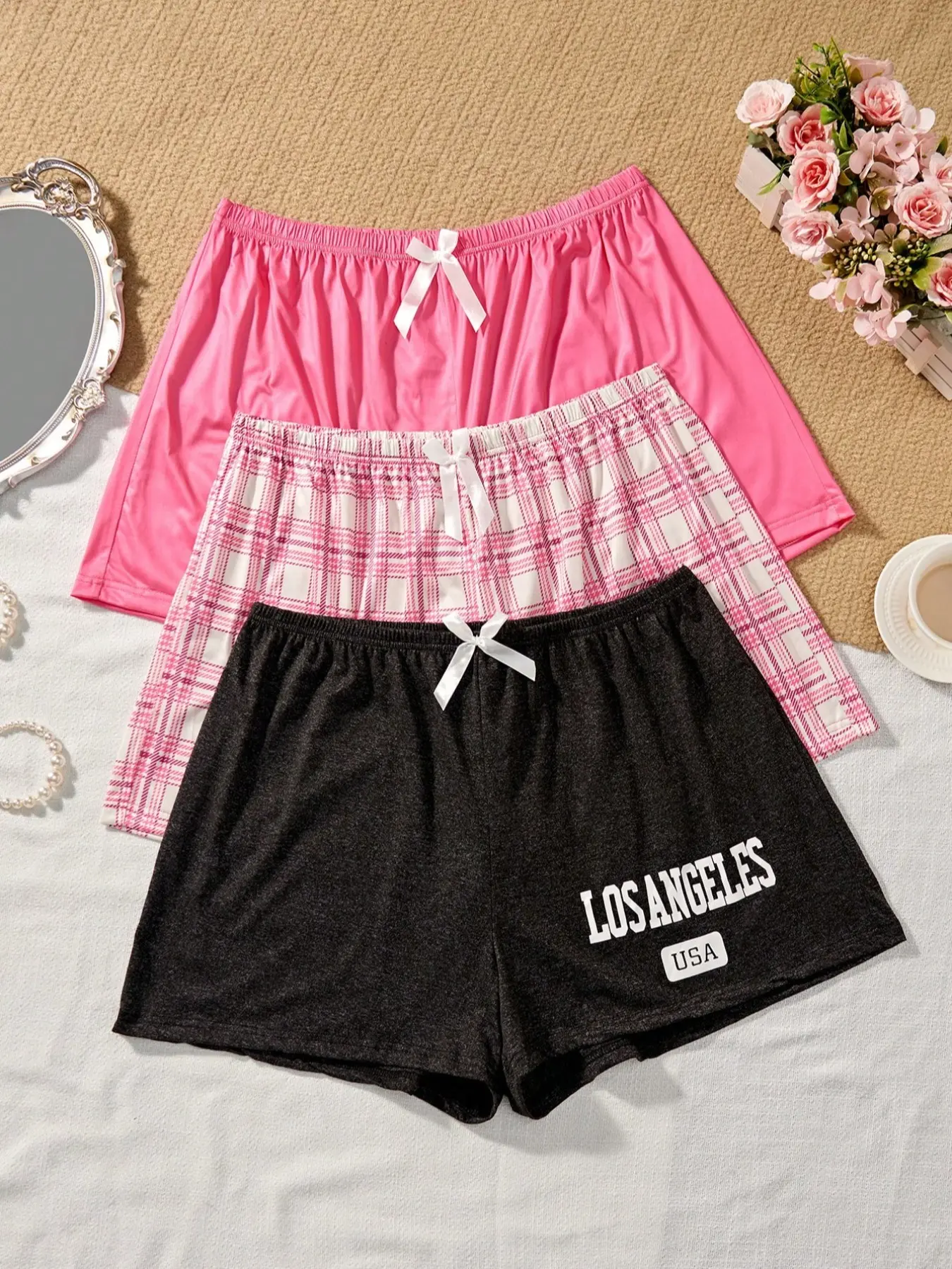 Women's Plus Size Casual Plaid Sleepwear Set Pajama Sets Loungewear, Homewear, Fashionable Home Clothing, Suitable for Daily Wear and Relaxing at Home, Pajama Shorts