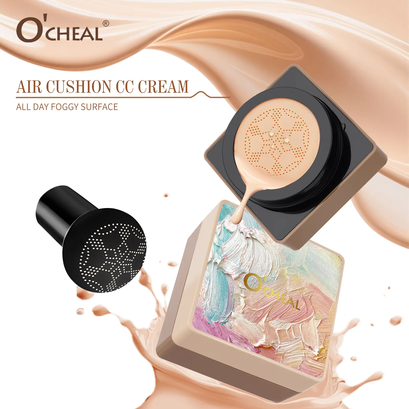 O'CHEAL Hydrating Moisturizing Air Cushion Foundation, Korean Makeup Concealer with Light Matte Finish for Dry Skin - Ivory