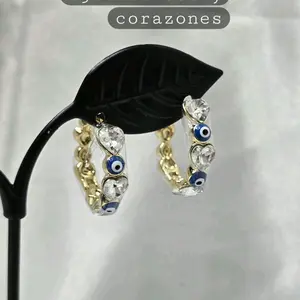 Argollas de ojos turcos azules y corazones clear(15 mm diameter)