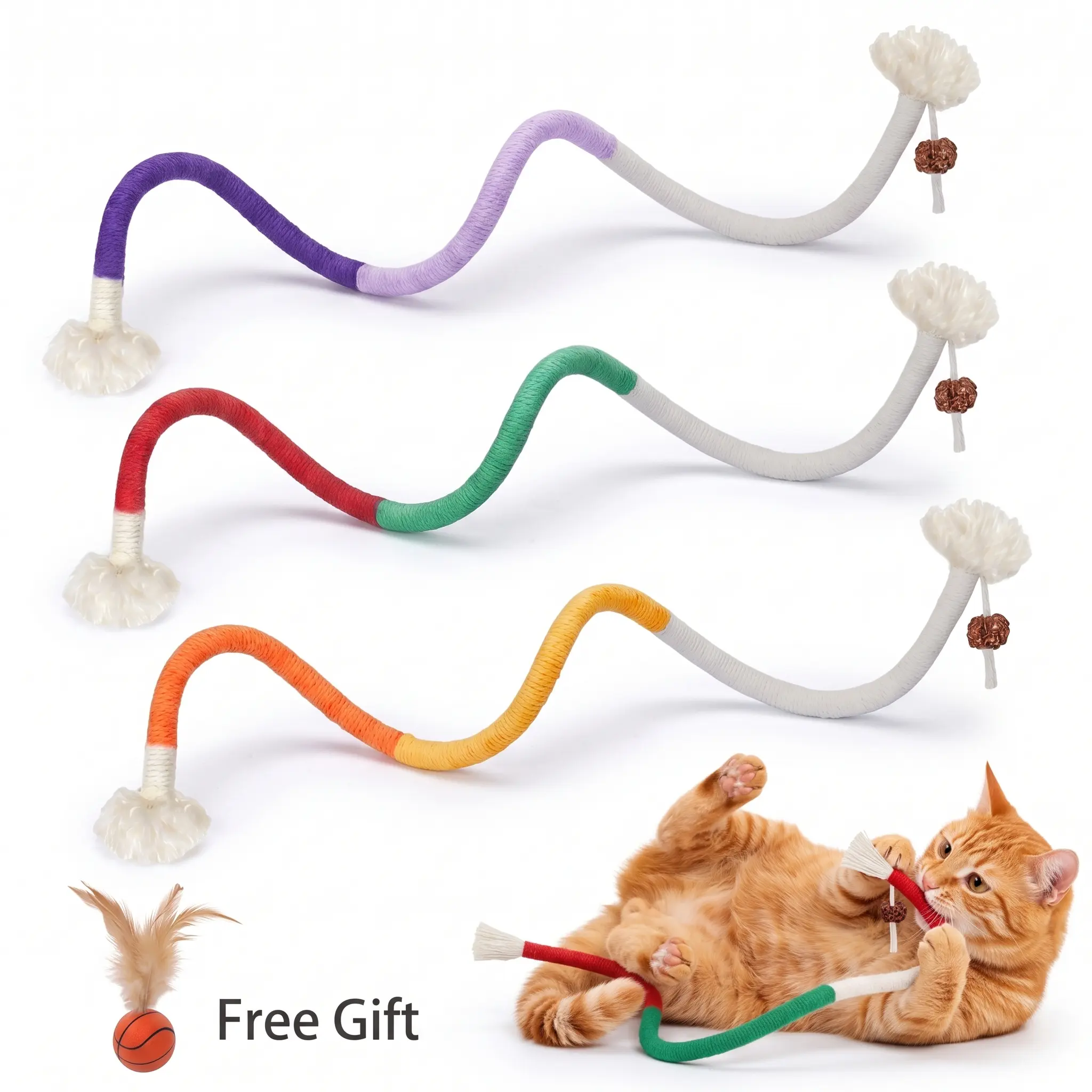 Cat Toys Chew Ropes 3Pcs, Safe Teeth Cleaning Toy for Indoor Kittens, Calming Interactive Kitty Toy  Teeth Cleaning, Safe Teething Rope Dental Care Kitty Bite Toy for Indoor Boredom Relief