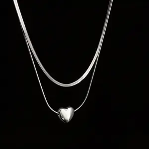 Dainty Hypoallergenic Heart Choker, Silver Plated, Perfect for Casual/Date, a Thoughtful Gift for Girlfriend Hypoallergenic Snake Chain 3D Heart Pendant, Adjustable Fit, a Heartfelt Gift to Show Your Deep Affection