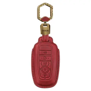 Key Fob Cover with Leather Keychain Soft Protection Key Case Compatible with Bronco Escape Mustang Explorer Edge Expedition F150 F250 F350 Smart Key