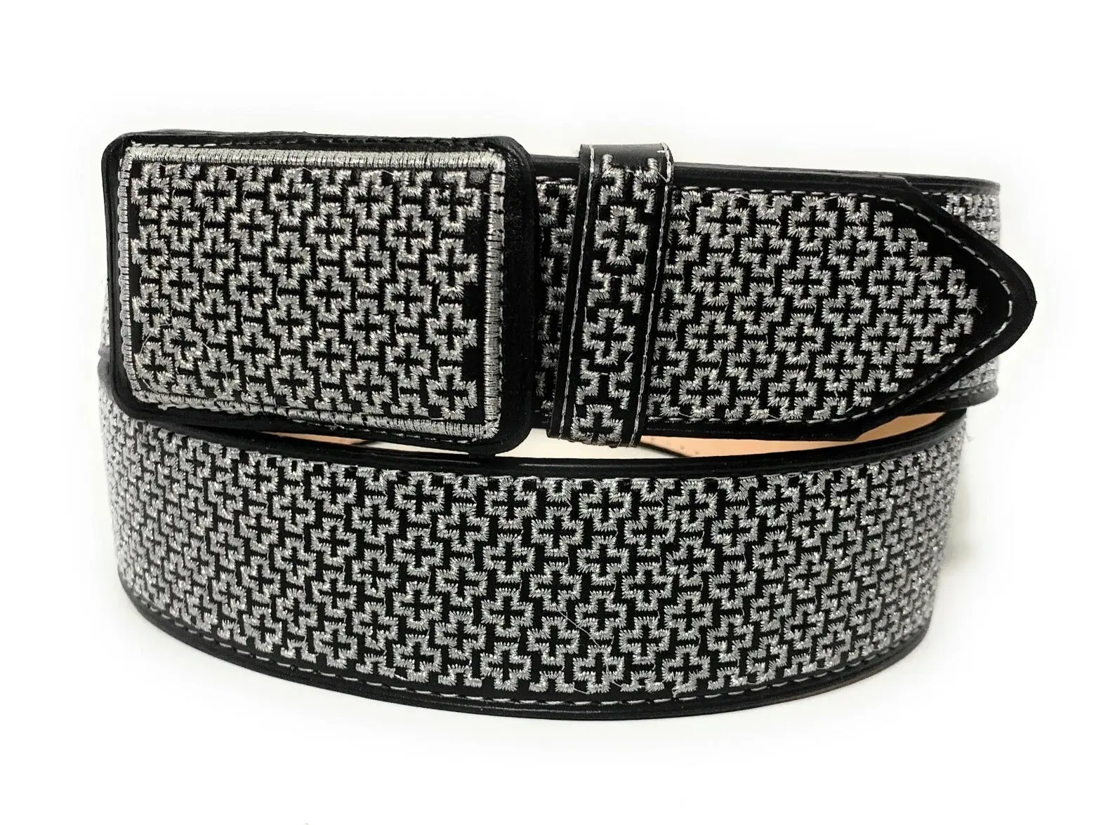 Cinto Charro Bordado Hilo Plateado. Mens Western Black Vaquero Leather Belt