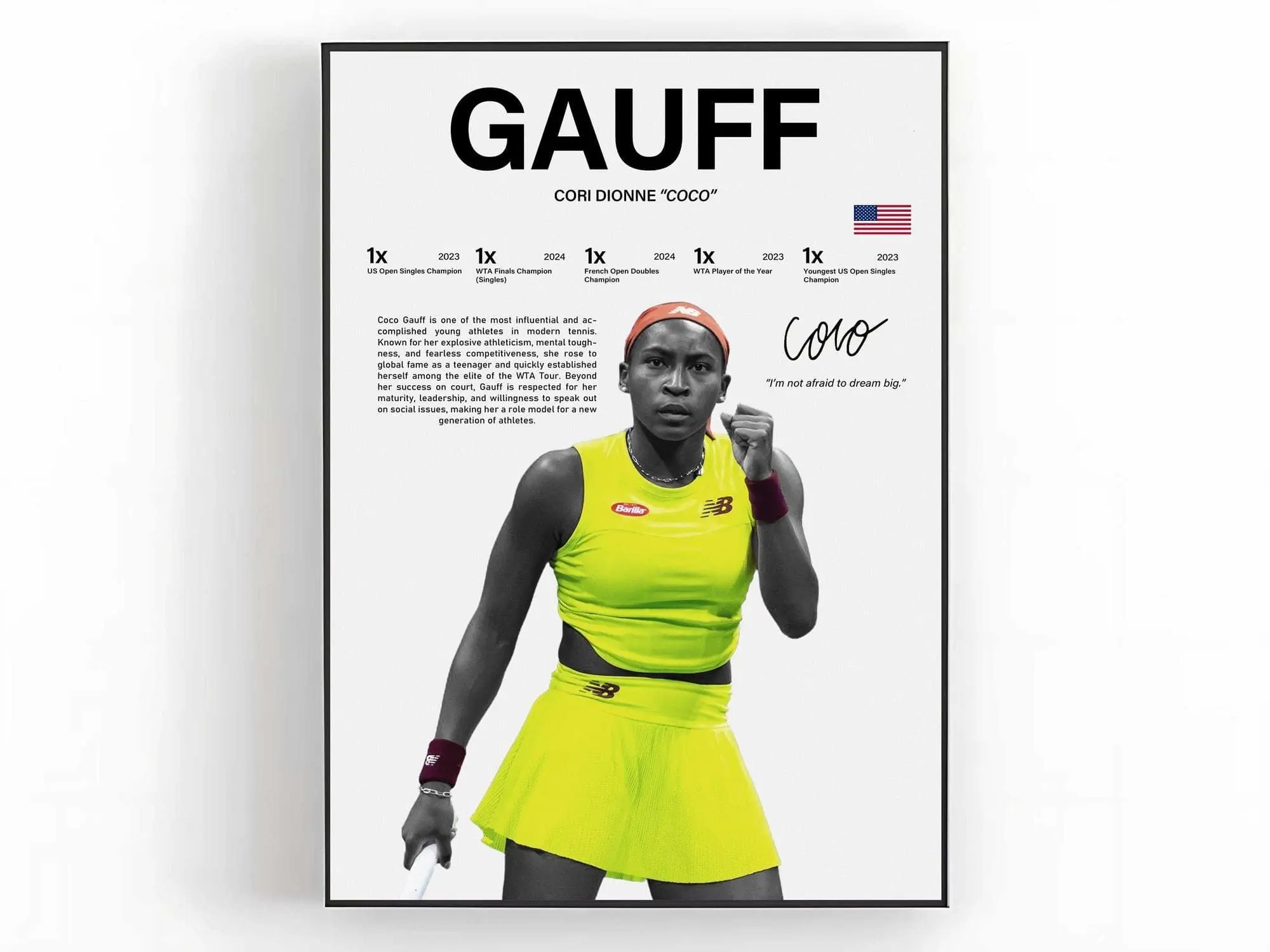 Coco Gauff Poster Tennis Wall Art Sports Room Decor Tennis Fan Gift( Unframed - Print Only )