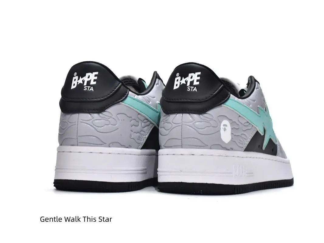 Fresh Cool Tone Gray Black Mint Color Block Low Cut Flat Sneakers, Embossed Smooth Leather Upper, Two-Tone White Black Non-Slip Rubber Outsole, Lightweight Trendy Street Shoes For Men, Women & Teens All Seasons