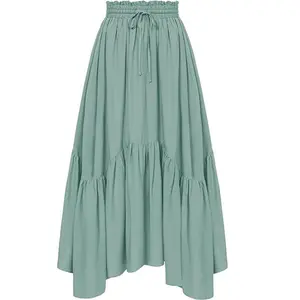 Women's pleated elegant high waisted dress with pockets, suitable for casual ladies to wear