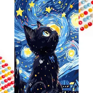Starry Sky Cat Pattern DIY Diamond Arts Colorful Painting Kit without Frame, DIY 5D Diamond Arts Colorful Painting Kit, Wall Art Decor for Home, Handicraft