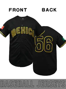 Mexico #56 Gold Retro Baseball Jersey, Embroidered Short Sleeve Shirt, Casual Loose-Fitting, Sporty & Daily Wear, Latin Culture Style, Jersey Tee, Jersey Top