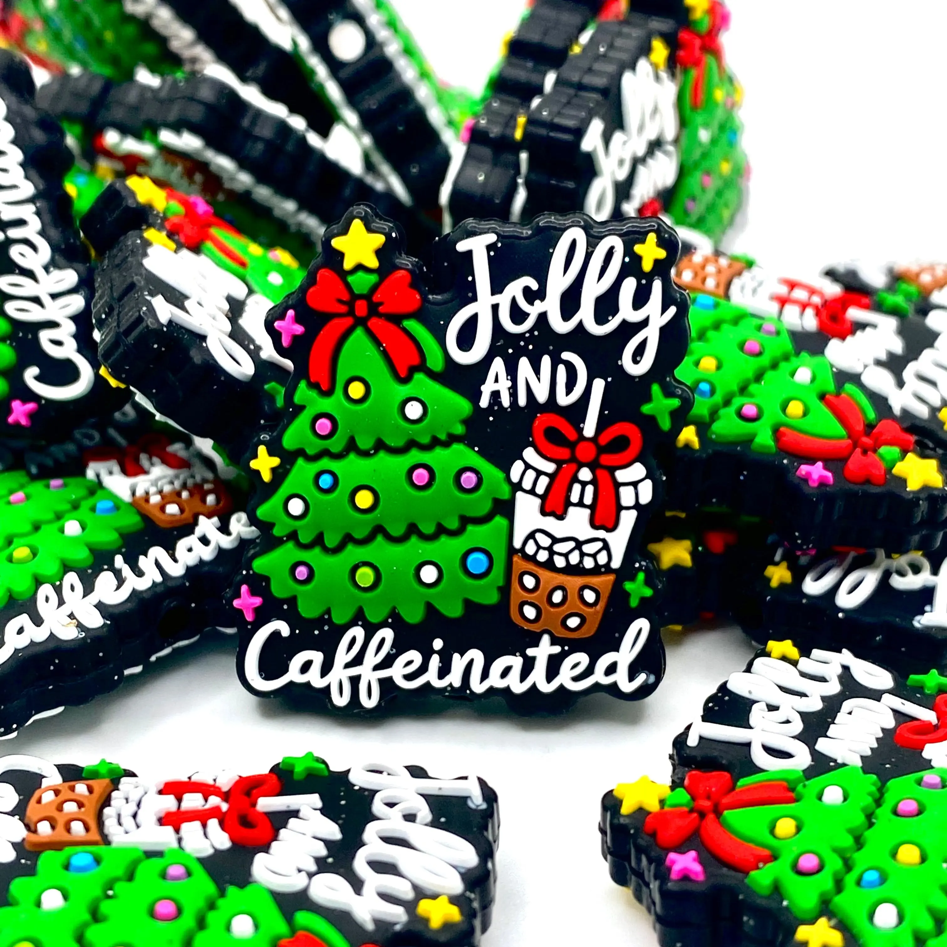 1pc Jolly & Caffeinated Silicone Focal Beads - Christmas Drinks DIY Supplies for Beaded Keychains Beadable Pens