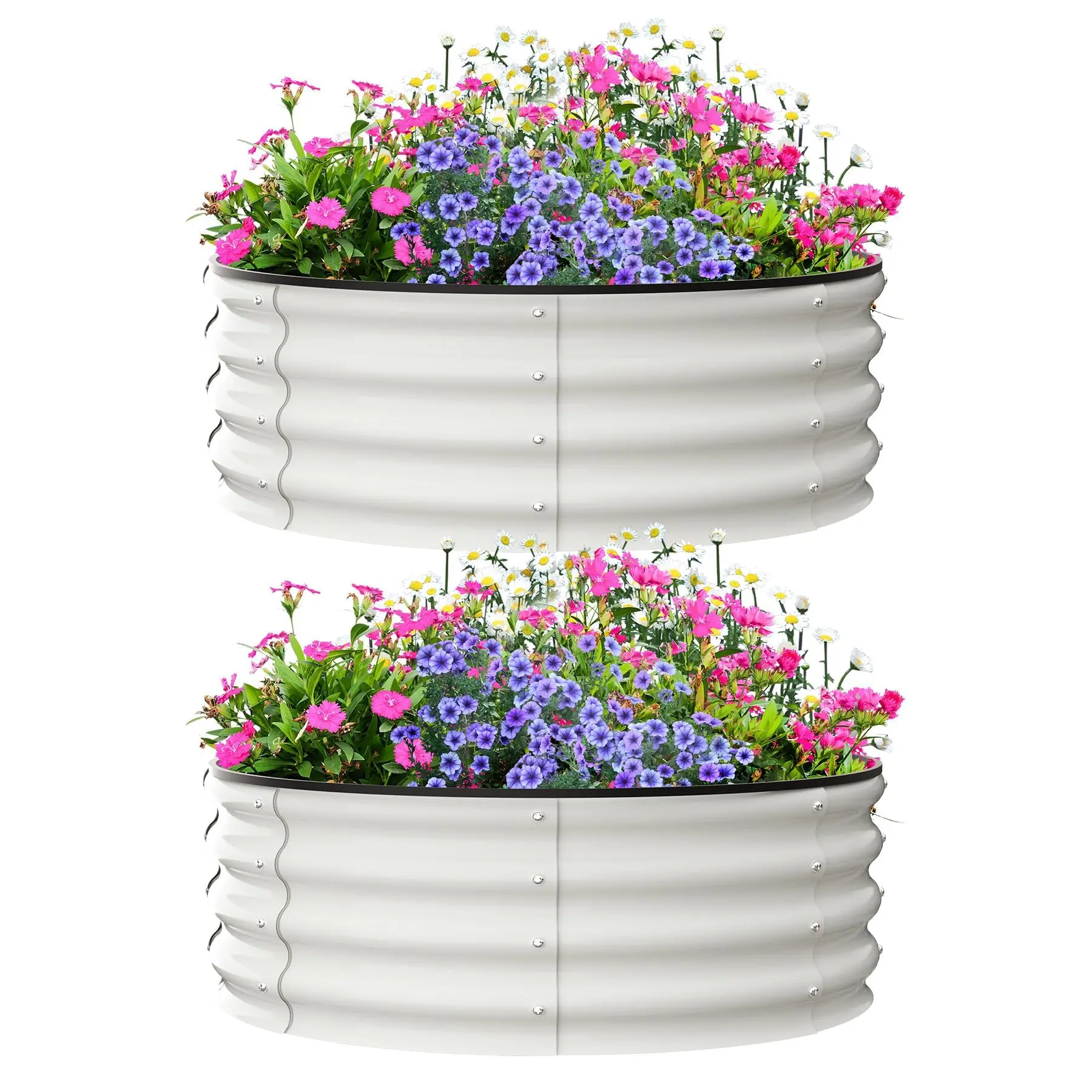 Raised Garden Beds Outdoor, 2 Pack 3x3x1 ft Galvanized Raised Garden Bed for Gardening, Round Metal Planter Box for Planting Plants Vegetables, White