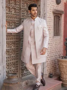 Men 3 Pieces Indo-Western with golden thread work | Authentic Ethnic Wear