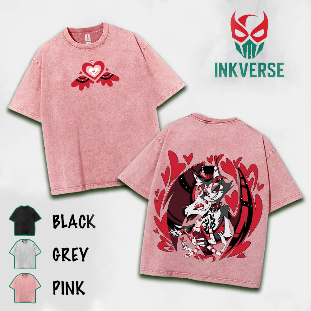Angel and Husk Hazbin Hotel Wash T-Shirt,Hoodie,Sweatshirt Hazbin Washed Shirt, Comic Shirt, TV Show Shirt graphic tees Menswear Top Cotton Fabric lover streetwear
