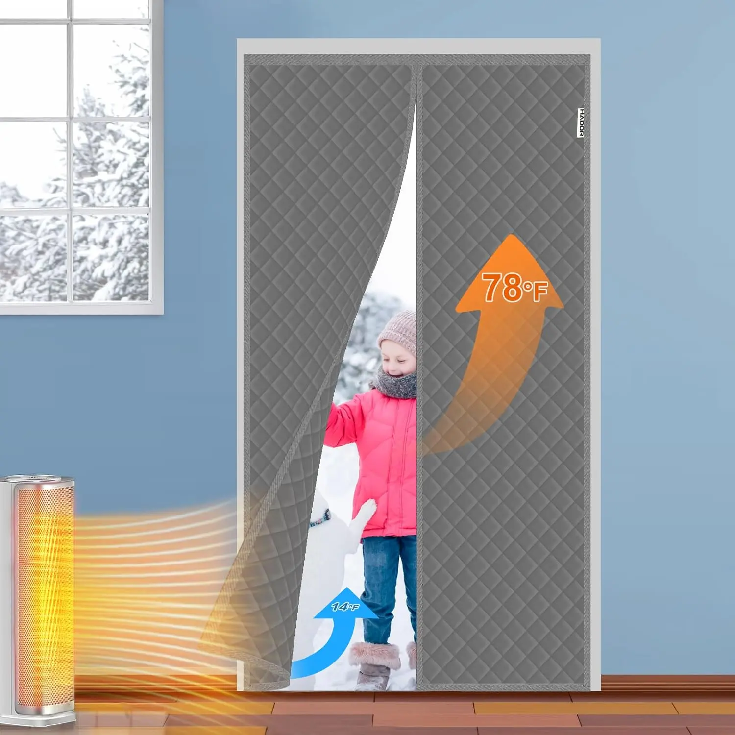 Thermal Insulated Door Curtain Fit Door Size 36" x 83", Quilted Oxford Fabric Thicken Cotton Fill, Winter Cover Keep Cold Draft Out, Blanket Insulation for Front Patio Doors Gray