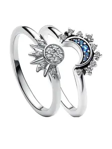 Sun Moon Pattern Ring Set, Rhinestone Decor Fashion Jewelry, Perfect for Parties and Daily Wear, Ideal Birthday Gift