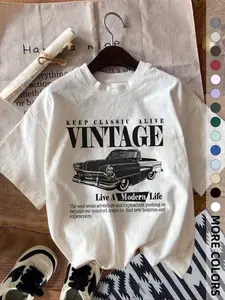 Keep Classic Alive Vintage Car Graphic T-Shirt, Retro Classic Car Print Tee, Oversized Comfort Colors Shirt, Vintage Modern Life Casual Short Sleeve Top, Classic Car Lover Cotton Tee for Everyday Wear and Car Enthusiast Gifts