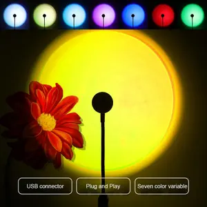 LED Sunset Lamp Projector USB Charging Sunset Ambiance Lamp Rainbow Atmosphere Effect Photography Wall Self Photography Lighting