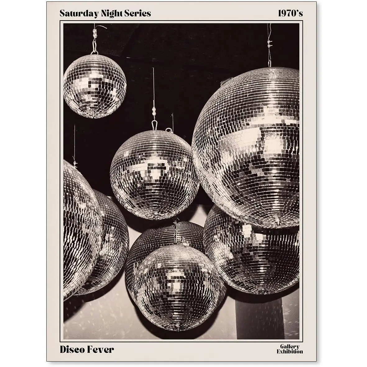 70s Disco Ball Newspaper Canvas Poster - Vintage Black and White Classic Prints, Hipster Aesthetic Home Supplies, Standard Above Bed Wall Decor for Bar, Kid Room