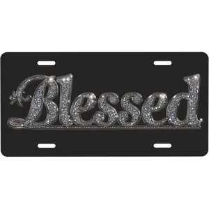 License Plate Black Blessed Front License Plate with 4 Holes Rust-Free Fade Resistant Aluminum Metal Decorative Car Plates Novelty Decor Vanity Tag for Trucks,SUVs,6×12 Inch,B-04