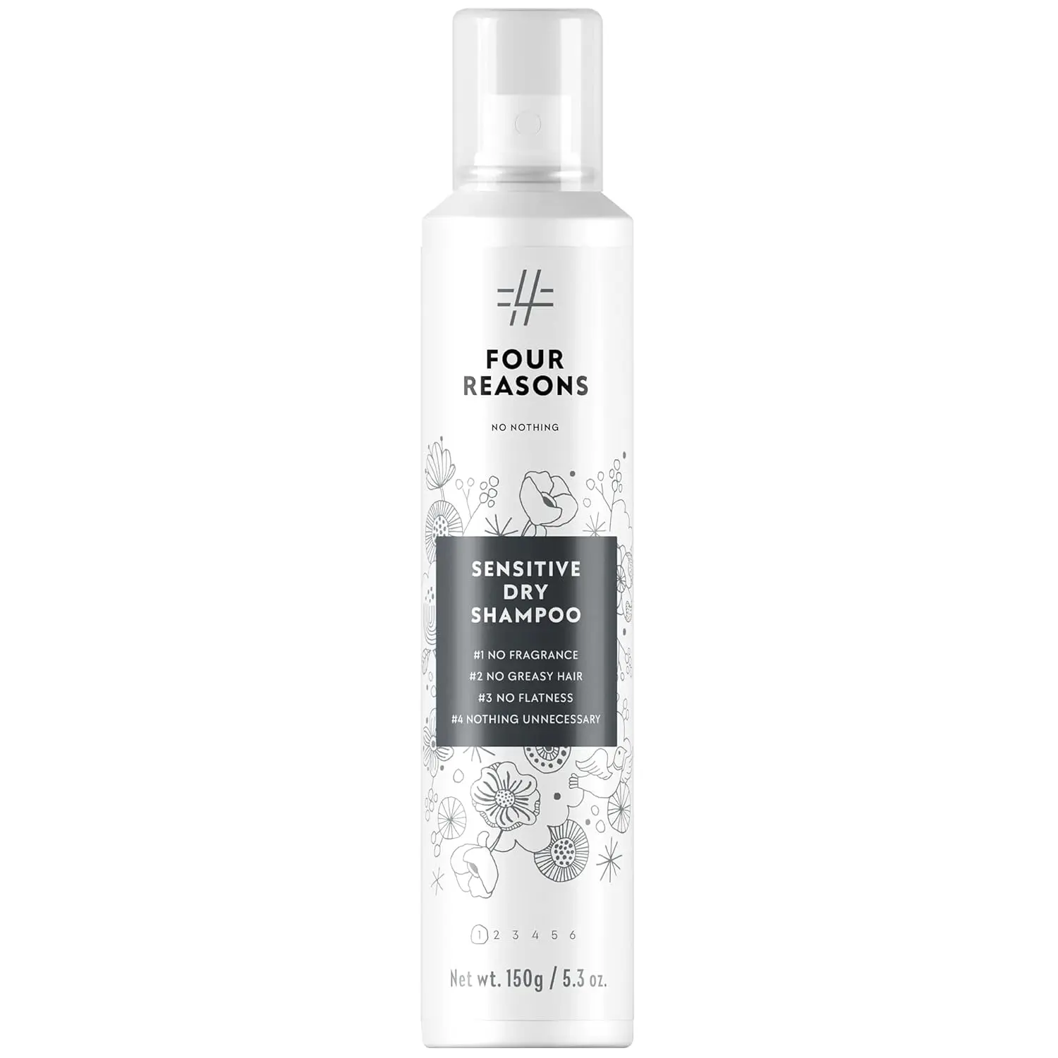 Four Reasons No Nothing Sensitive Dry Shampoo, Fragrance-Free Oil-Absorbing Spray for Sensitive Scalp & All Hair Colors, Vegan, 5.3 oz