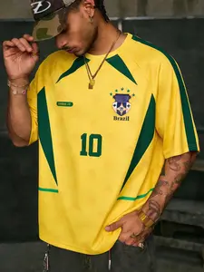 Men's Brazil 10 National Team Football Jersey, Vintage Style Quick-Dry Breathable Soccer Shirt For Fans And Match Day Wear
