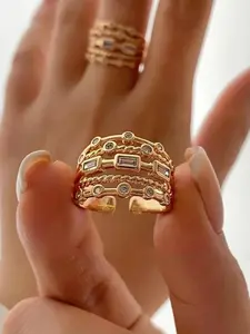 Women's Elegant Artificial Zircon Decorated Ring, Exquisite Trendy Ring, Geometric Design Ring, Fashionable Jewelry Open Ring for Women As Gift