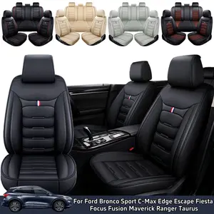 For Ford Bronco Sport 2021-2023/ C-Max 2013-018/ Edge 2007-2023/ Escape 2001-2023/ Fiesta 2011-2019/ Focus 2009-2018/ Fusion 2010-2020/ Maverick 2022-2023/ Ranger 2019-2021/ Taurus 2002-2019 Car 5 Seat Covers Premium Leather Front Rear Full Set Cushion