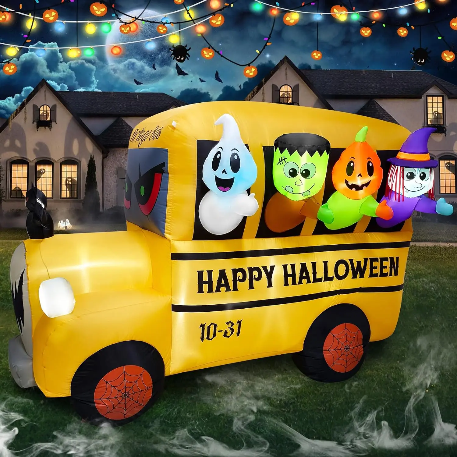 8.1FT Length Halloween Inflatable Ghost Frankenstein Pumpkin Monster Witch Bus Decoration, Halloween Blow up Car Inflatable Built-in 9 LEDs for Halloween Inflatables Outdoor Decorationspooky season decor, spooky yard decor, halloween yard decor, halloween