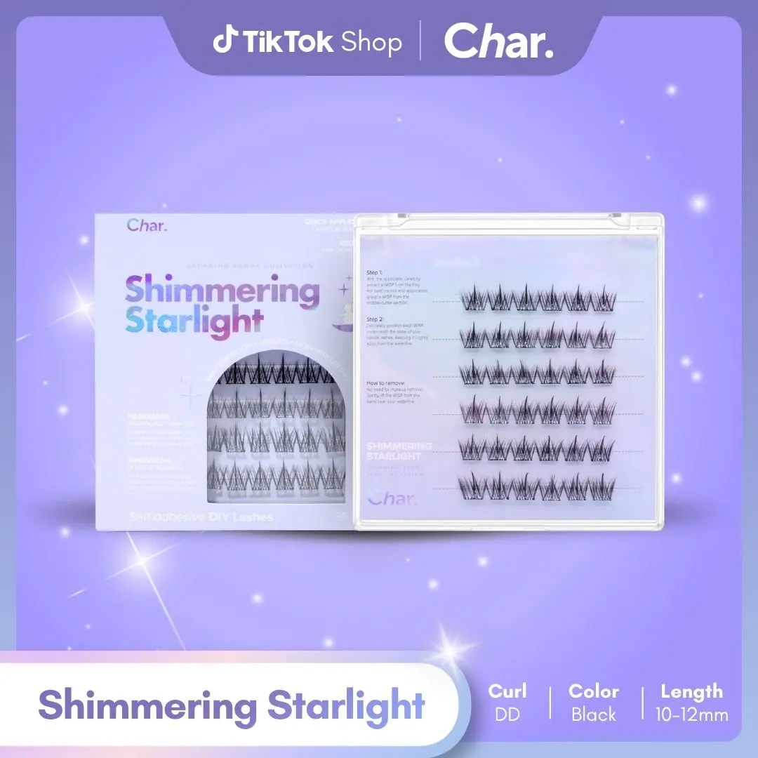 Shimmering StarLight - Pre Glue , Reusable ,Fluttery Layered Ethereal Lashes with DD Curls & T-Shape Adhesive for Secure Comfortable Fit Ideal