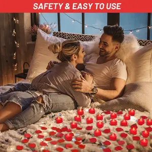 2000pcs Artificial Rose Petals with 24 LED Tea Lights, Decorative Fake Flowers Romantic Decoration Set for Night, Valentine's Day, Wedding Anniversary, Table Decor