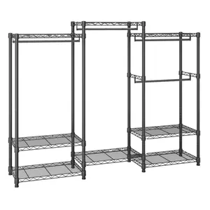 Heavy Duty Clothes Rack Rolling Wardrobe System With Four Hang Rods And Eight Storage Tiers, Adjustable Freestanding Closet Rack For Home, Easy Assembly Garment Organizer, Strong Steel Frame, Support Base, 800 Lbs Load Capacity
