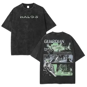 Halo 3 Guardian game art T-Shirt Double Printed Unisex Acid Washed Lightweight Cotton T-Shirt, Gift For Game Fan, Streetwear men gifts graphic tees Casual Hoodie Menswear Top Straight