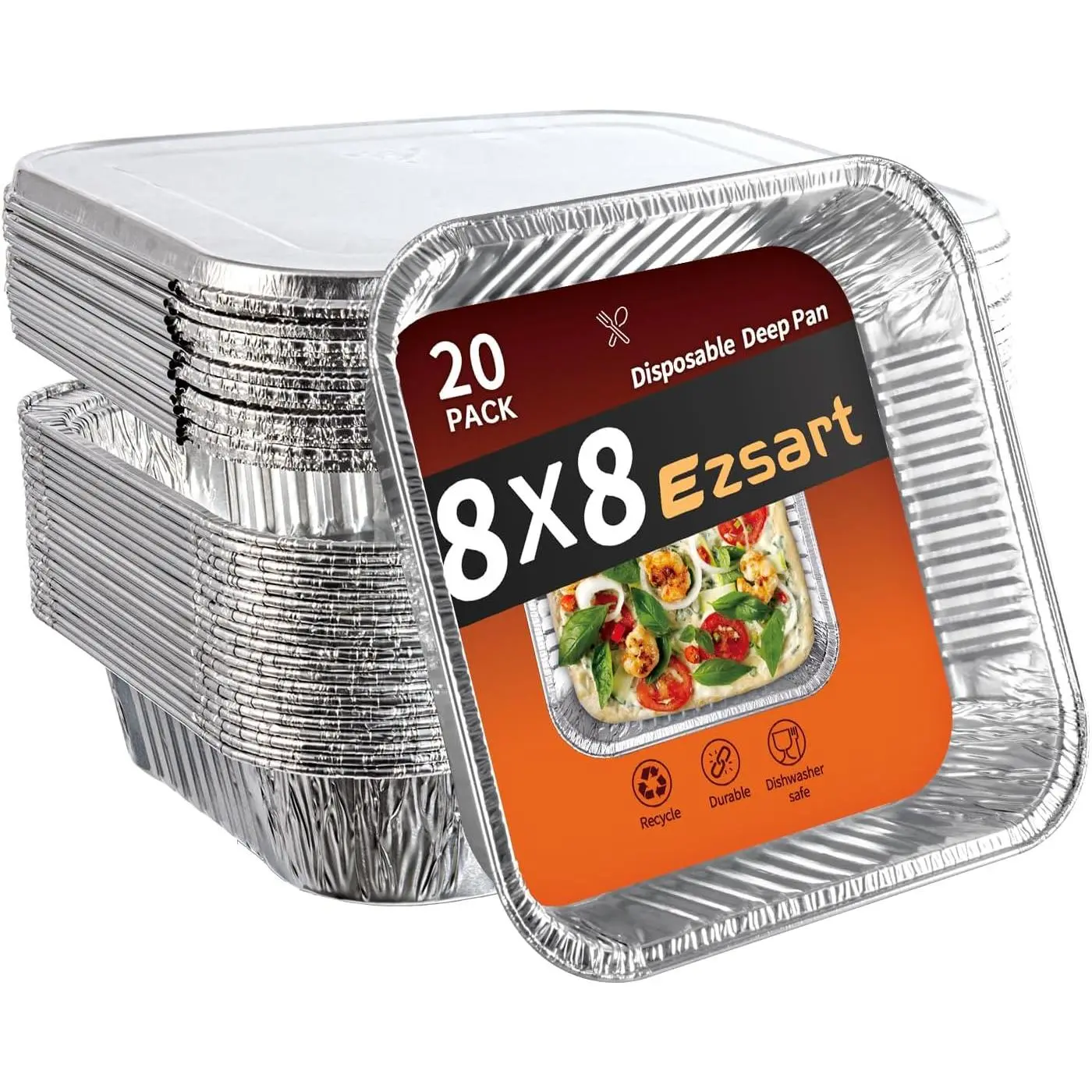 8X8 an Aluminum Pot with Lid-20 Pack Disposable Bakeware, Heavy Duty Tinfoil Pan with Lid Cake Baking, Cooking, Heating, Storing, Preparing Food