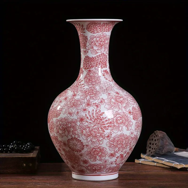 Jingdezhen ceramic vase, home living room room craft decoration, Fen Shui underglaze red ceramic decorative vase for living room. Ornaments   colorful pottery