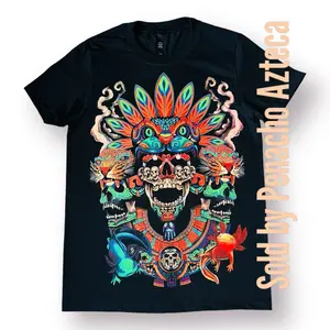 Calavera Quetzal-Jaguar Neon T-Shirt - Men's Top - Menswear short sleeve Cotton Cultural