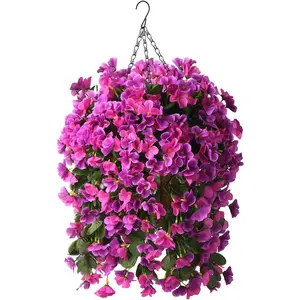Artificial  Hanging   Basket for Summer Outdoor Outside Decoration,Faux Silk Begonia Flower in Planter Look Real UV Resistant for Home Porch Patio Balcony Yard Decor