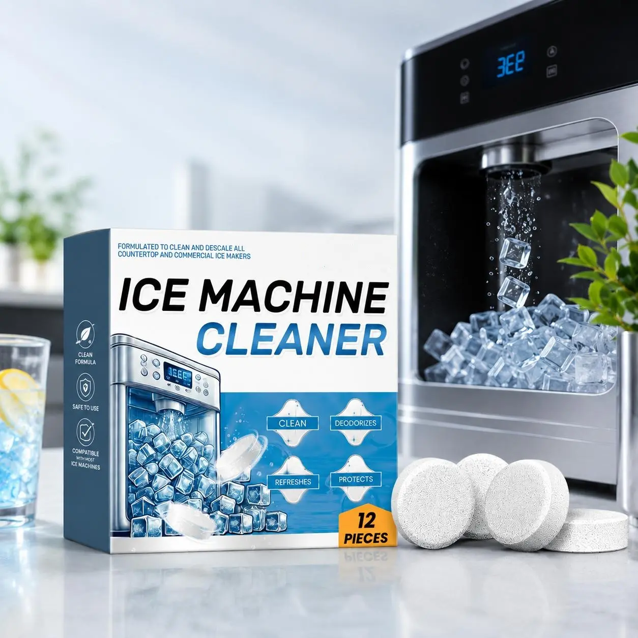 Ice Machine Cleaner Deodorizes Tablet, 12pcs/boxIce Machine Cleaner, Household Cleaning Tabletfor Ice Maker, Kitchen Cleaning Supplies, IceMachine Maintenance