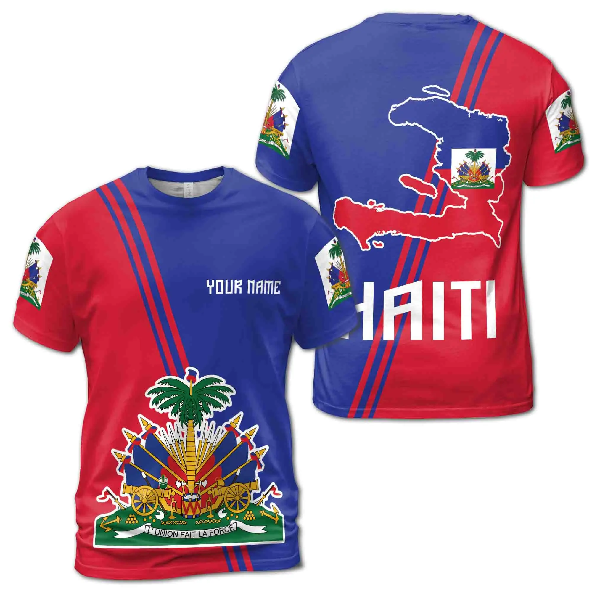 Custom Haiti Flag 3D Tee  Personalized Name Haitian Coat of Arms Graphic T-Shirt | Plus Size Friendly S-5XL