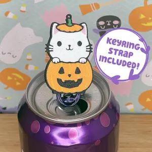Tab Buddies Jack-o-Cat! Cute Soda Can Tab Opener with Keychain strap - Unique Halloween Trick or Treat Toy Swag - Fall Lovers Pumpkin Present - Jackolantern gift Autumn Kitchen Utensils