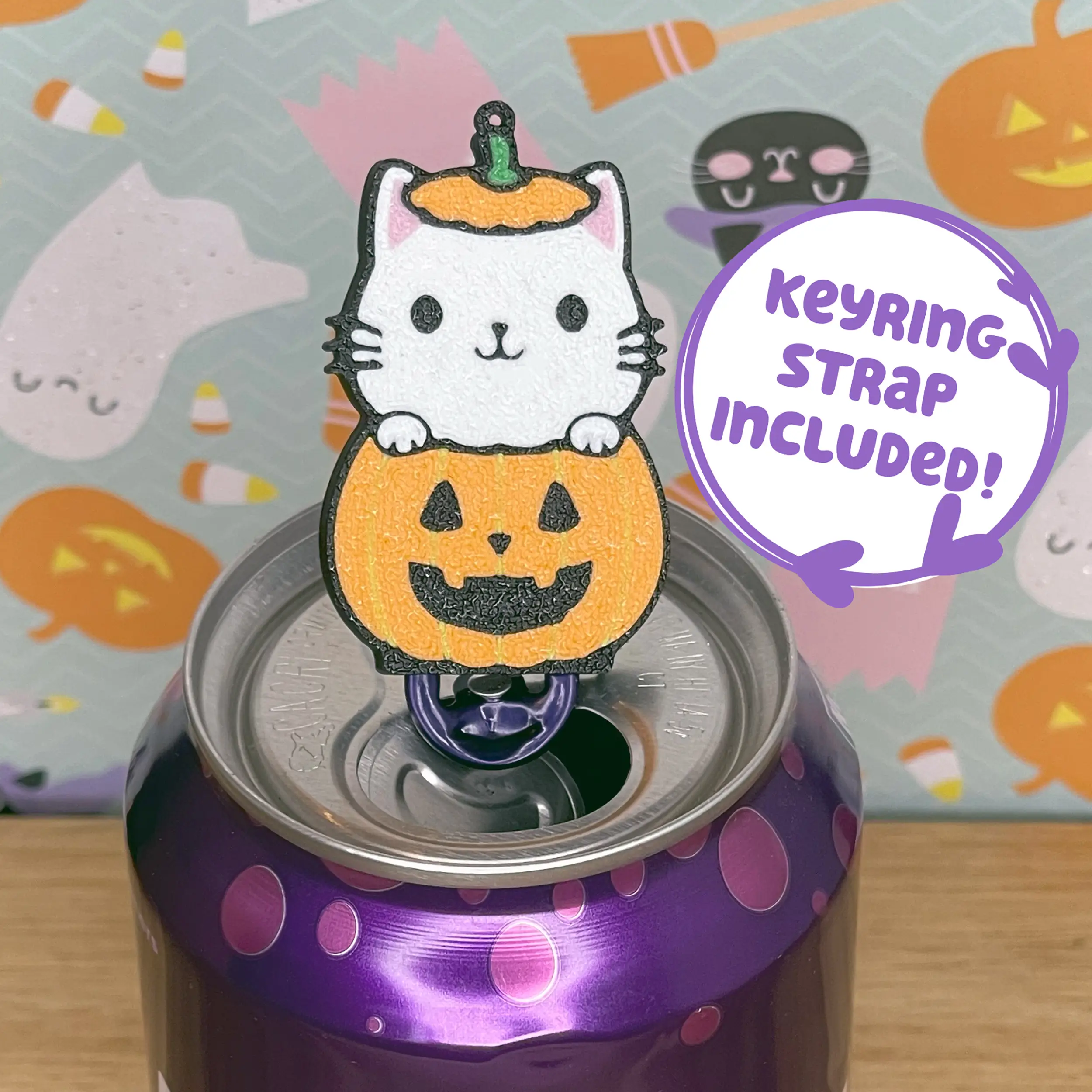 Tab Buddies Jack-o-Cat! Cute Soda Can Tab Opener with Keychain strap - Unique Halloween Trick or Treat Toy Swag - Fall Lovers Pumpkin Present - Jackol