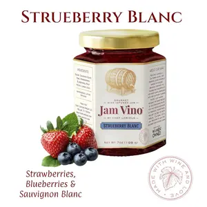 Jam Vino - 3 pack - Blackberry Merlot - Raspberry Moscato - Strueberry Blanc - Delicious Flavors - Gourmet Wine Infused Jams - Suitable for all ages - Jam Vino by Chef Lorious -