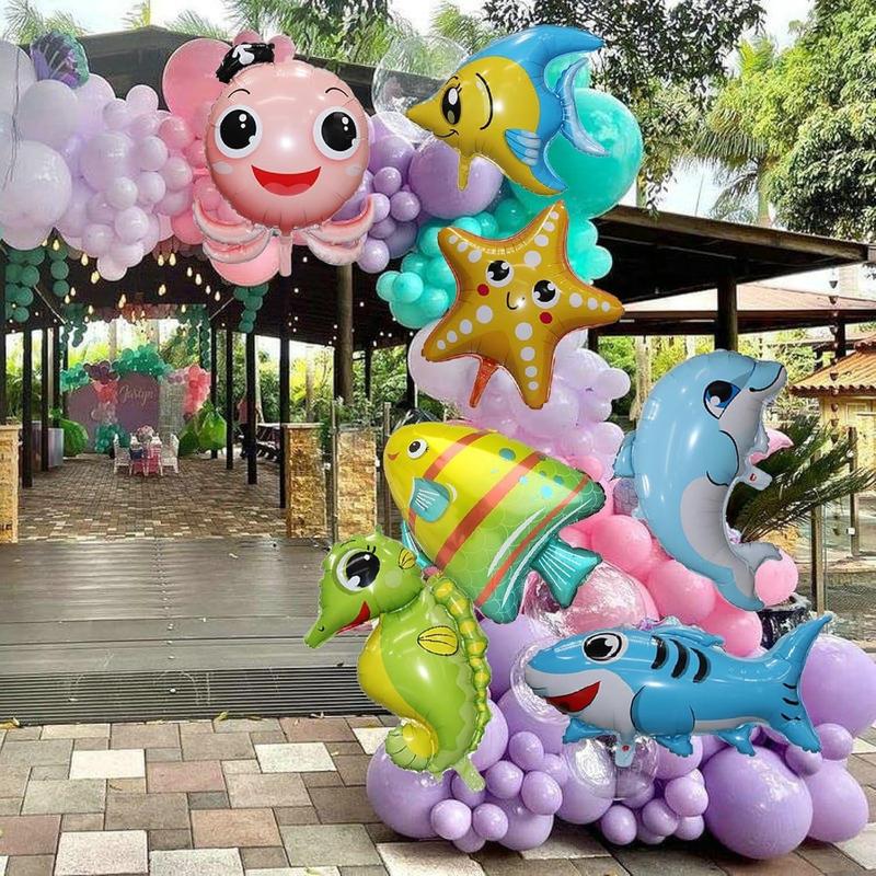Sea Animal Decoration Kit: Sea Balloons, Octopus Shark Fish Dolphin Hippocampus Crab Scallops Foil Balloons for Baby Shower & Party, Animals Theme Party Decoration