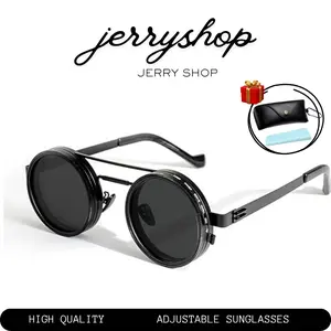 Rounded Polarized Glasses, Adjustable Tint Sunglasses, 1-9 Gears Sunglasses, Beach Shady Rays Frames Sunglasses with ND Filter Lenses, Men Gifts