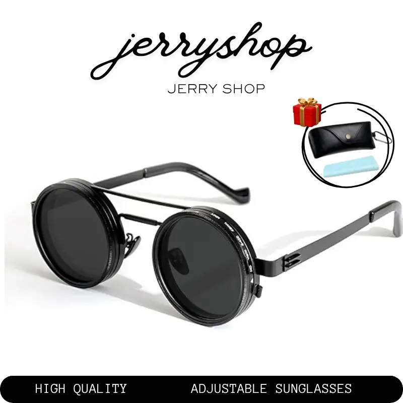 Rounded Polarized Glasses, Adjustable Tint Sunglasses, 1-9 Gears Sunglasses, Beach Shady Rays Frames Sunglasses with ND Filter Lenses, Men Gifts