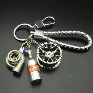 Car parts keychain - black turbo, silver gearbox, rainbow tire edges, red brake discs, red shock absorbers, for boyfriend car enthusiasts to collect purse  keychain key chain holder（gift）