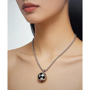 European and American ins-style World Cup stainless steel football pendant necklace for men and women, trendy and personalized sports-style jewelry