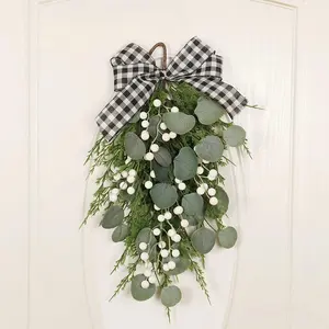 Nordic Style Upside Down Eucalyptus Christmas Tree, Hanging Door Garland with Inverted Design, Festive Holiday Home Decoration