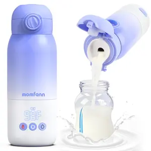 MOMFANN Portable Bottle Warmer for Travel, Dual Heating Modes Baby Milk Warmer On The Go for Breastmilk, Water and Formula, Precise Temperature Control with 5 Levels, Long-Lasting Battery (Purple)