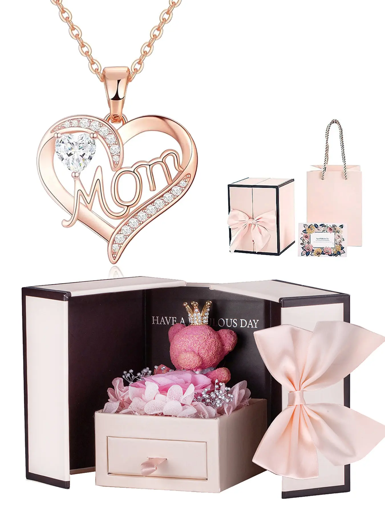 Mother's Day Gift Mom Christmas Gift Heart Birthstone Pendant Necklace, Love Heart Necklace, Rose Box Set, Personalized Jewelry Mother's Day Xmas Present, Exquisite Jewelry Gift, Jewelry Gifts