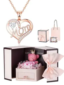 Mom Christmas Gift Heart Birthstone Pendant Necklace, Rose Box Set, Personalized Jewelry Mother's Day Xmas Present, Exquisite Jewelry Gift, Jewelry Gifts