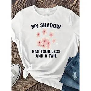 100% Cotton Cat Paw Printed T-shirt, Summer Women's Clothing, Women's Wear, Casual Loose Short-sleeved Top, Round-neck Top